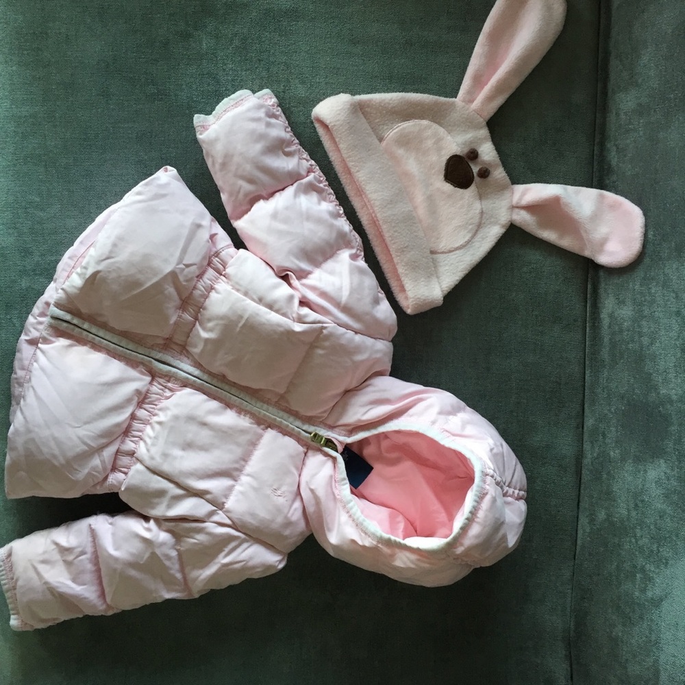 RALPH LAUREN pink baby puffer + hat soft - Picture 3 of 8